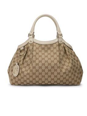 Gucci Beige GG Large Sukey Canvas Satchel/Tote with Cream Trim
